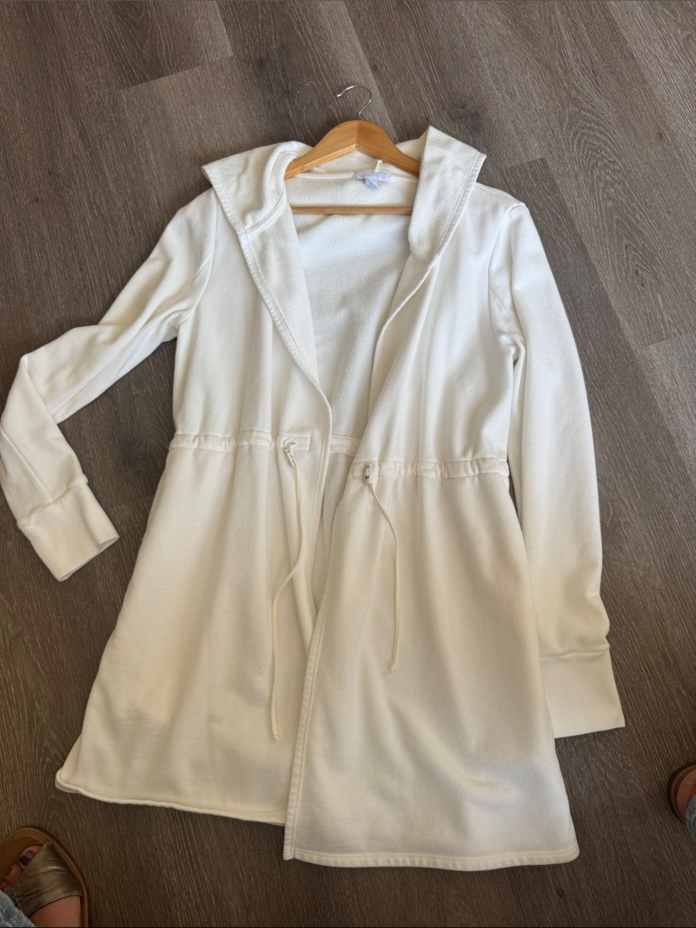 Women's Cream Hooded Drawstring Coat